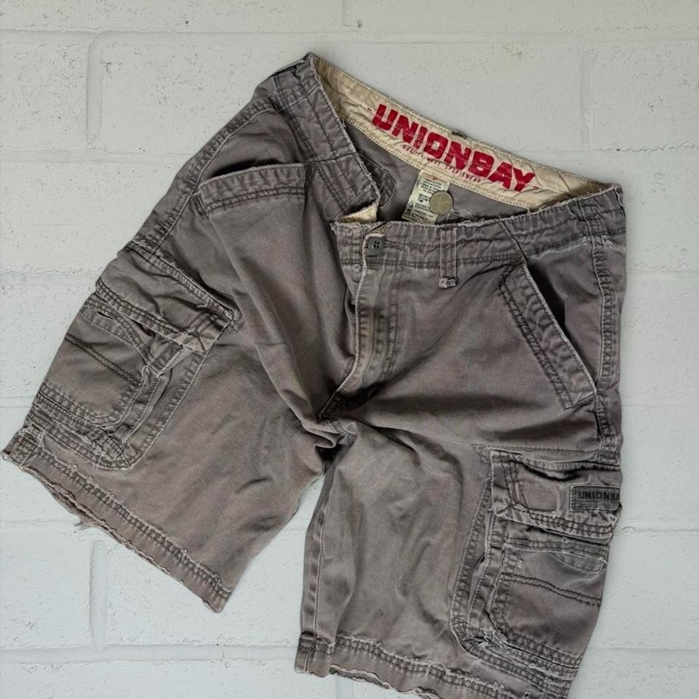 Unionbay Vintage Y2K Distressed Utility Cargo Shorts Grey Taupe Mens 34 Skater